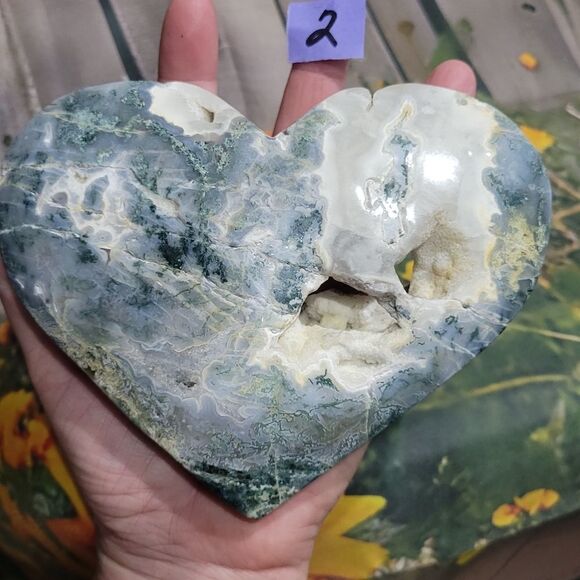 Druzy Moss Agate Heart - Picture 6 of 9
